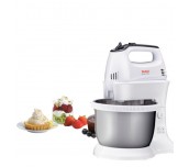 Tefal HT312138, Quick mix Hand Mixer with bowl, 300 W, 5 Speeds + turbo, 2 Beaters, 2 Dough hooks, automatic rotating bowl, white & inox standbowl